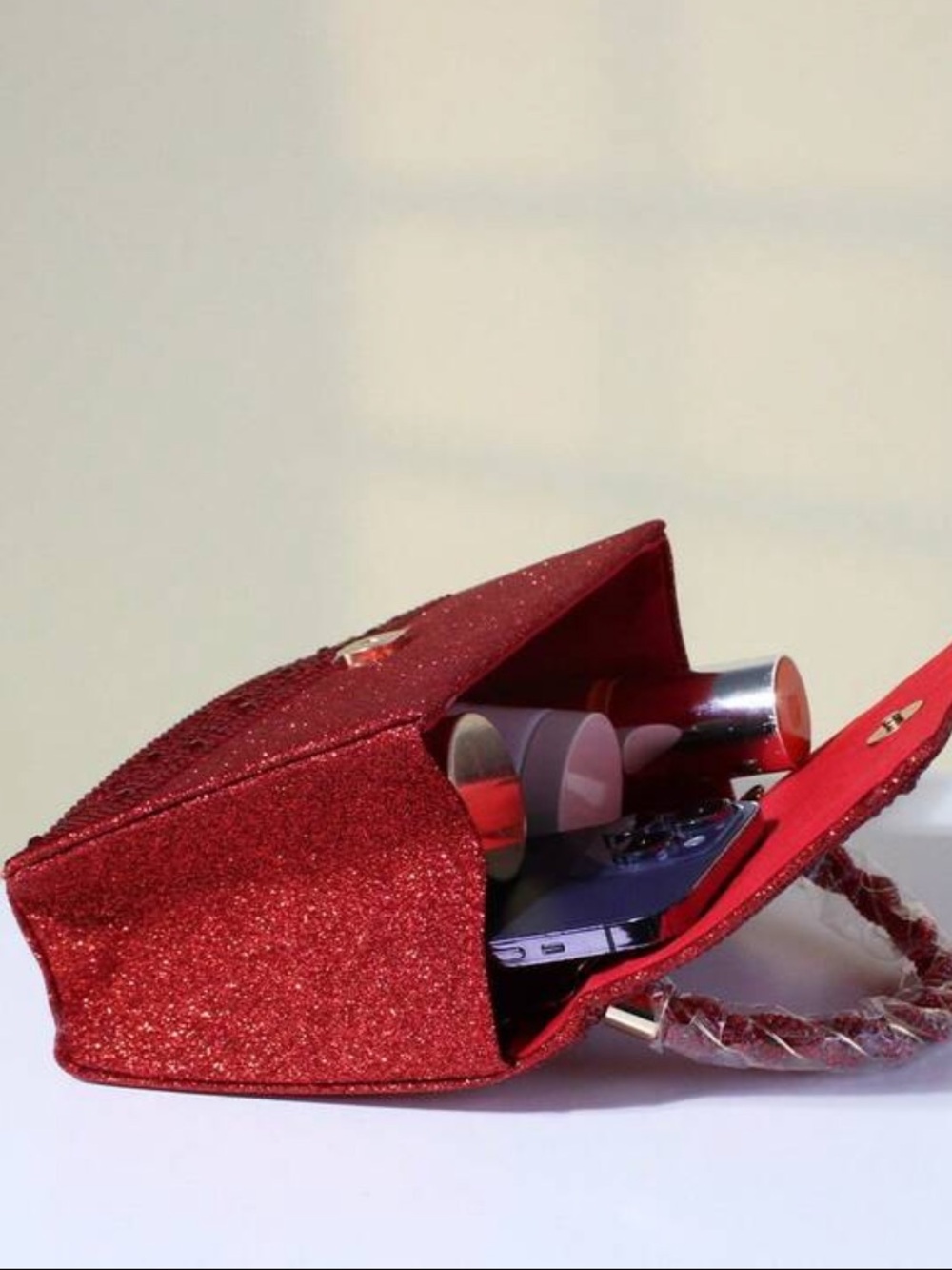 Elegant Sequin Top-Handle Bag in Fuchsia Pink - Picture 5 of 16